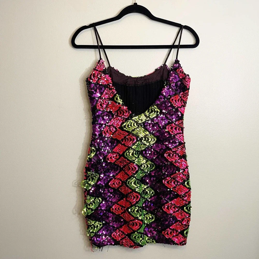 Vintage Sequin Mulitcolor Spaghetti Strap Mini Dress Size S/M Dress - Picture 5 of 7